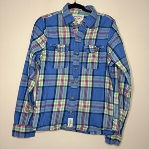 ABERCROMBIE + FITCH Muscle Fit Y2K Cozy Classic Blue Plaid Buttondown Fall Shirt